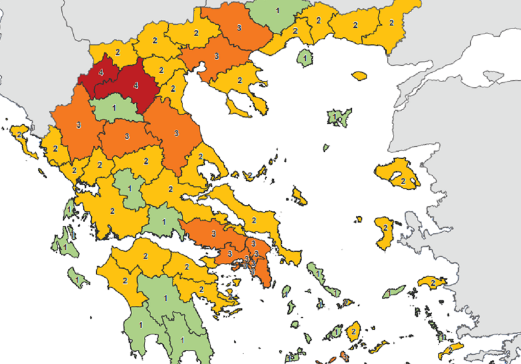 O νέος Χάρτης Υγειονομικής Ασφάλειας – Επίπεδο συναγερμού ανά Περιφερειακή Ενότητα