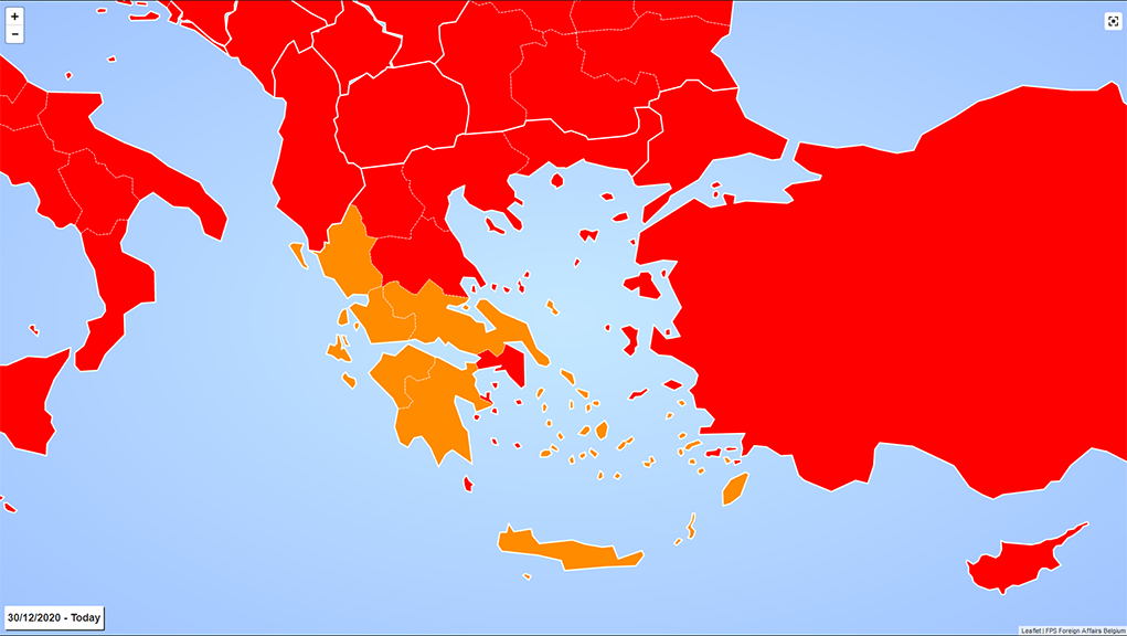Bέλγιο: Από το «κόκκινο» στο «πορτοκαλί» πολλές περιοχές της Ελλάδος